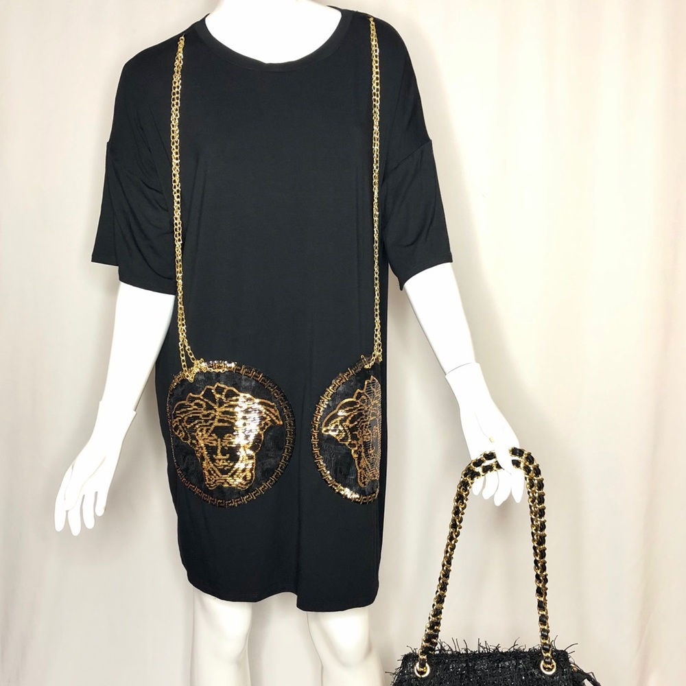 Embellished Black Shirt Dress